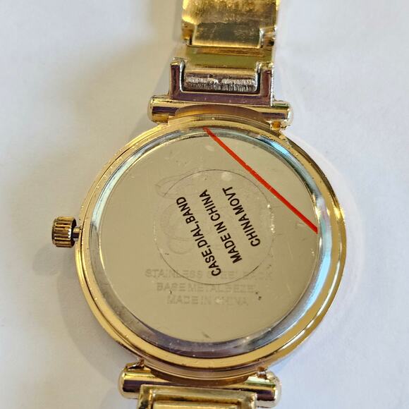 Women's Gold Tone Quartz Watch 34mm Crystal Bezel Silver Dial Bracelet Style - Picture 7 of 14